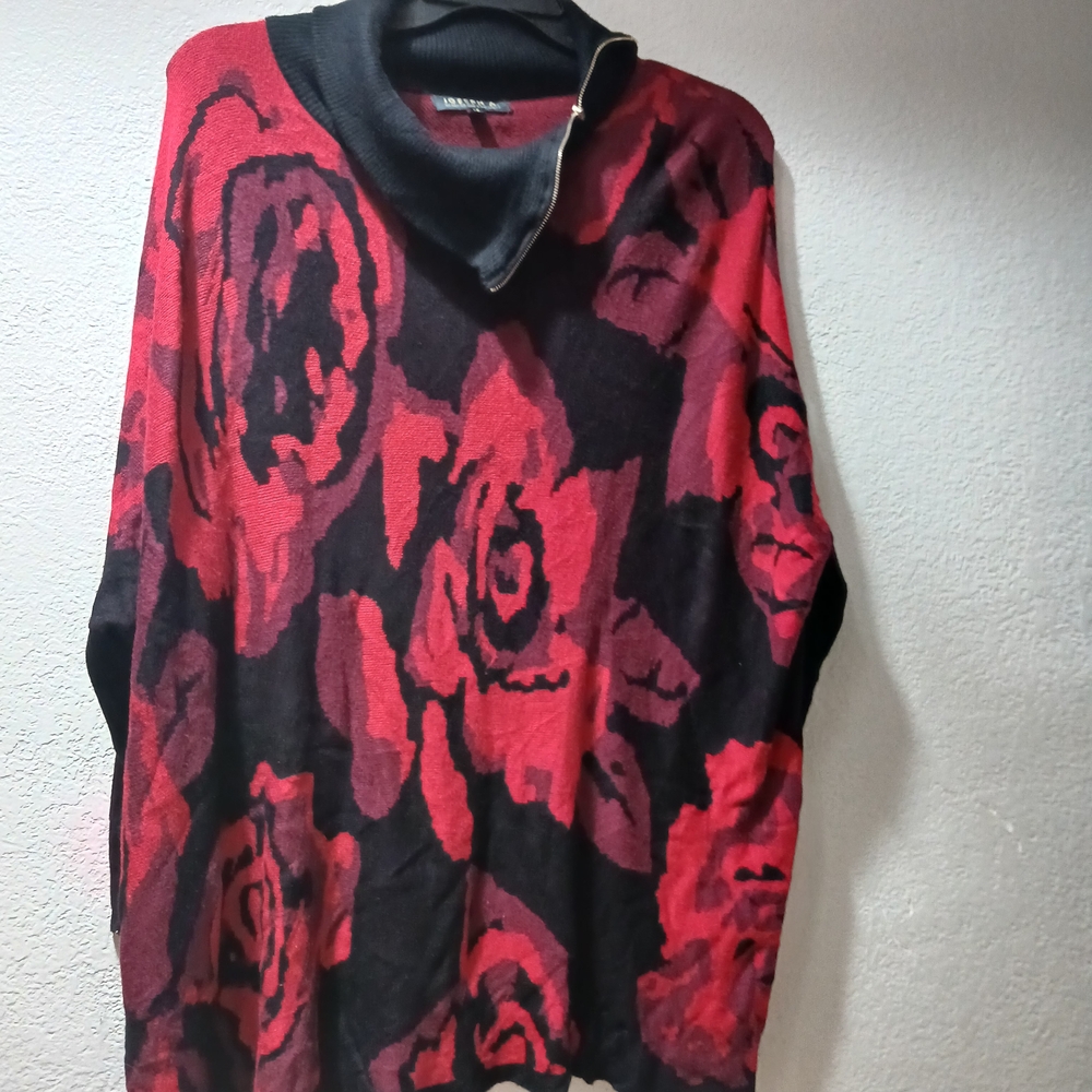 Joseph A size m floral Red and Black Sweater